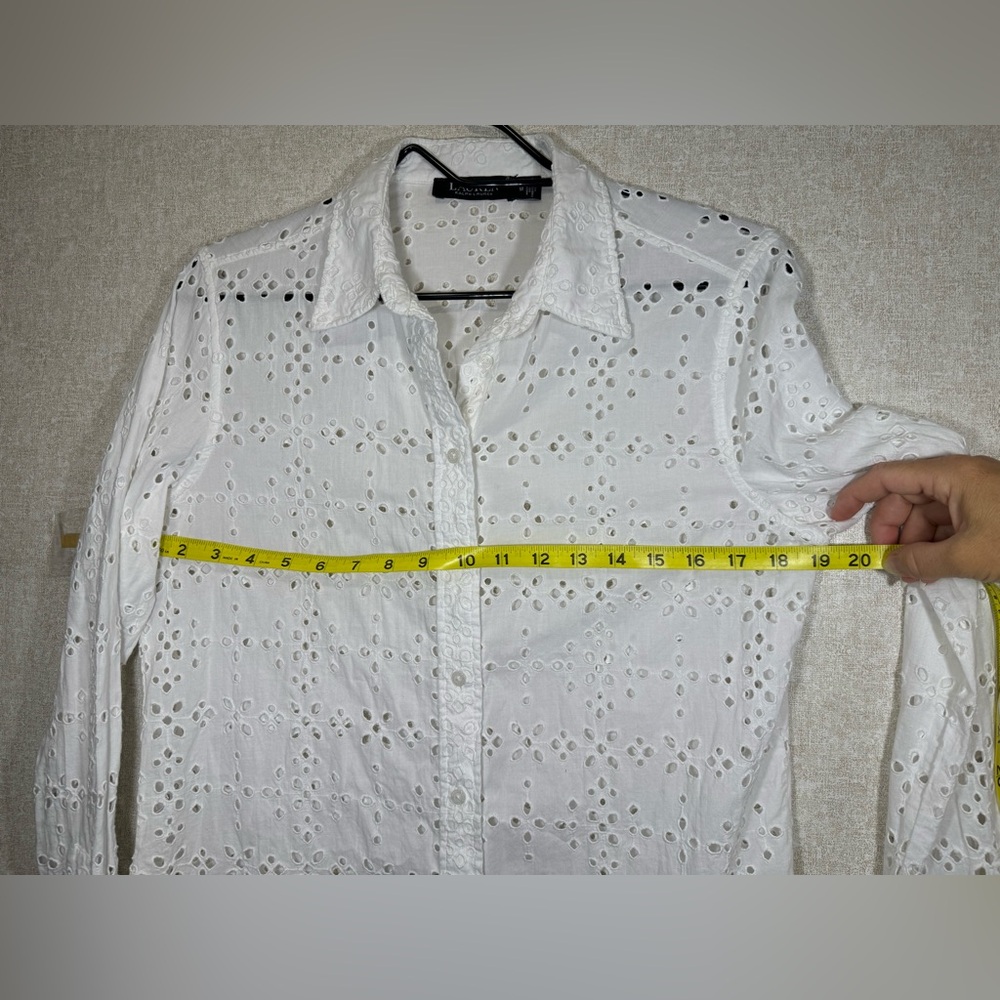 Lauren Ralph Lauren Black Label White Eyelet Long Sleeve Button Down Shirt SizeM - Picture 4 of 12